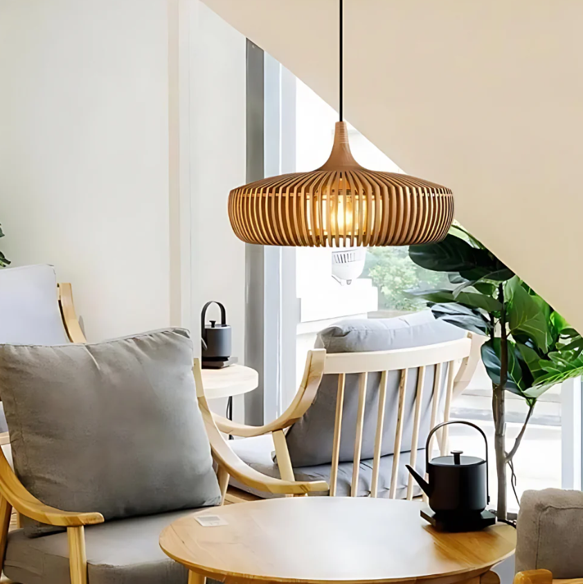 Solid Wood Slatted Pendant Light - Japandi Style