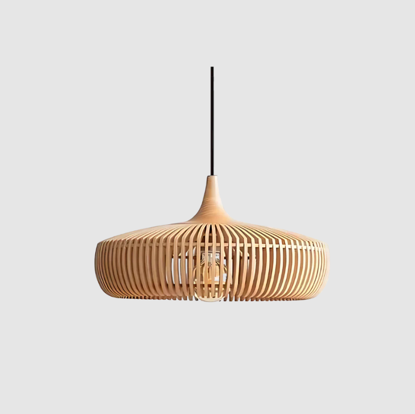 Solid Wood Slatted Pendant Light - Japandi Style