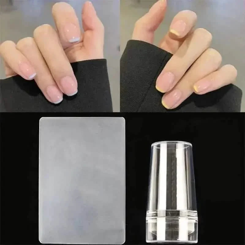 Hypoallergenic Silicone Nail Stamper and Scraper Set for French Manicure Stamping Plate