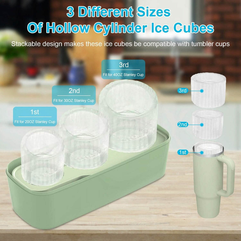 Ice Cube Tray Fit For 20oz/30oz/40oz Stanley Cup Easy Release Silicone Hallow Cylinder