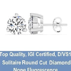 IGI, F/VS1, 3 CT Solitaire Lab-Grown Round Diamond Studs Earring 950 Platinum