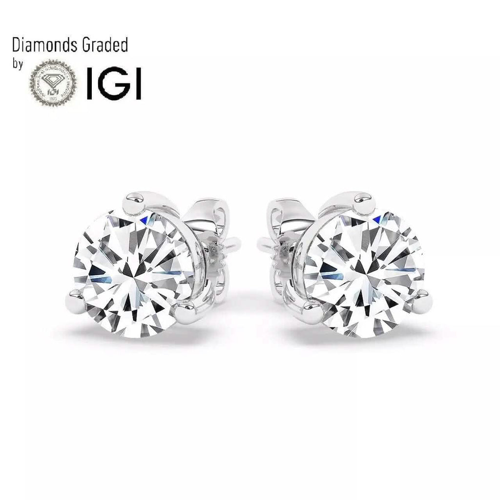 IGI, F/VS1, 3 CT Solitaire Lab-Grown Round Diamond Studs Earring 950 Platinum