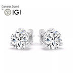 IGI, F/VS1, 3 CT Solitaire Lab-Grown Round Diamond Studs Earring 950 Platinum