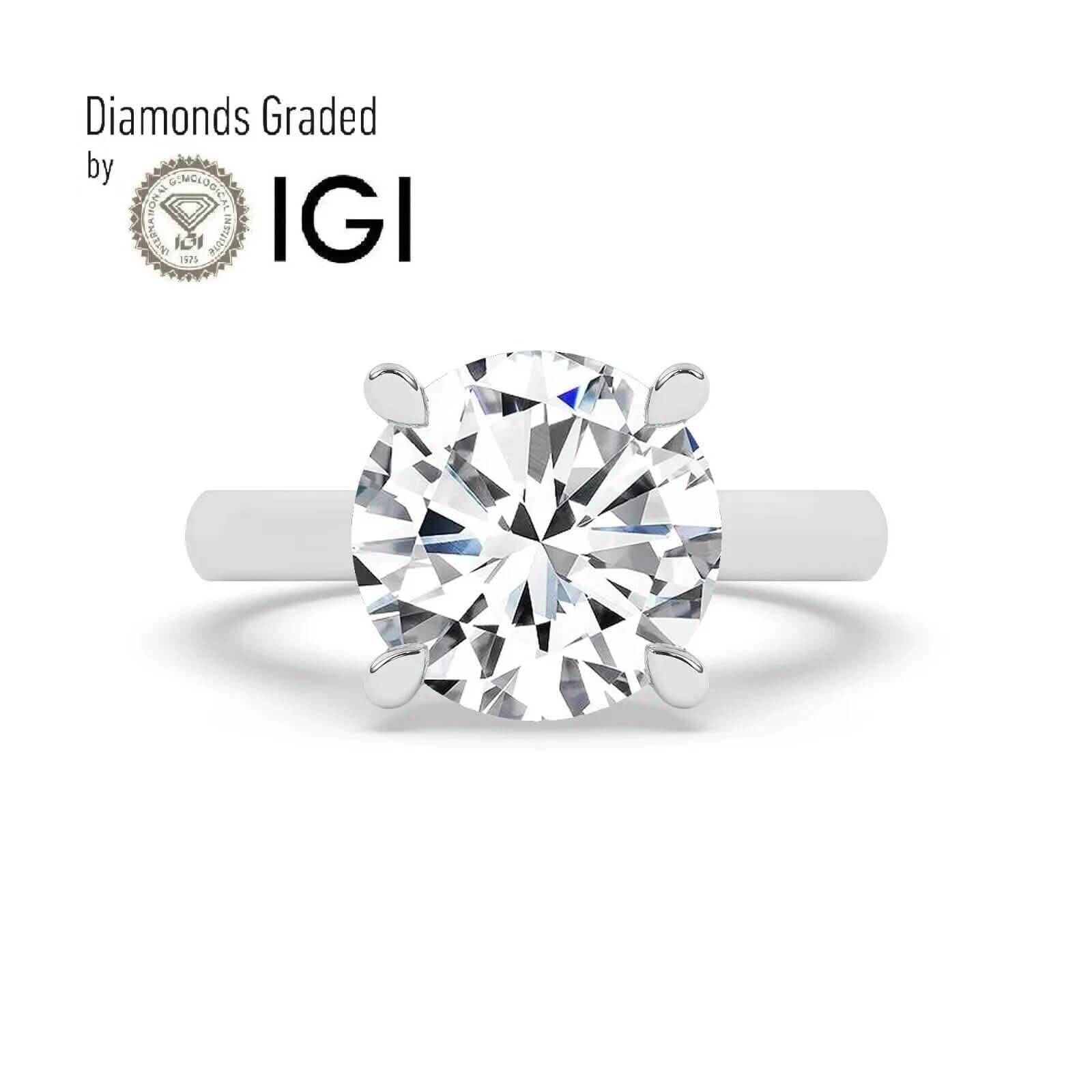 IGI, F/VS1, 5CT Solitaire Lab-Grown Round Diamond Engagement Ring 18K White Gold