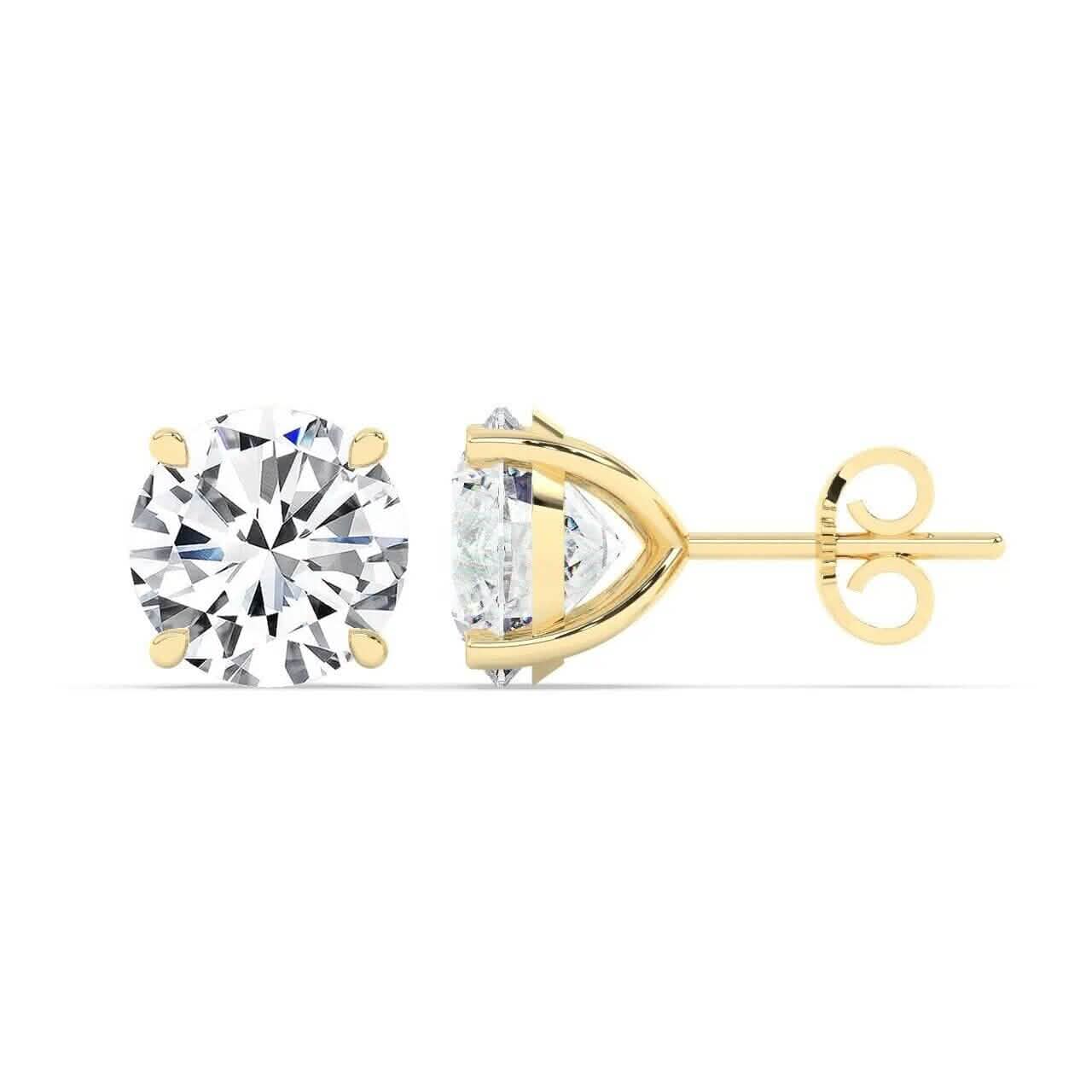 IGI,F/VS1 ,2 CT Solitaire Lab-Grown Round Diamond Studs Earring, 18K Yellow Gold