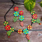 Floral Clay Boho Necklace & Dangle Earrings Set
