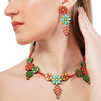 Floral Clay Boho Necklace & Dangle Earrings Set