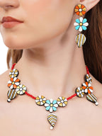 Floral Clay Boho Necklace & Dangle Earrings Set