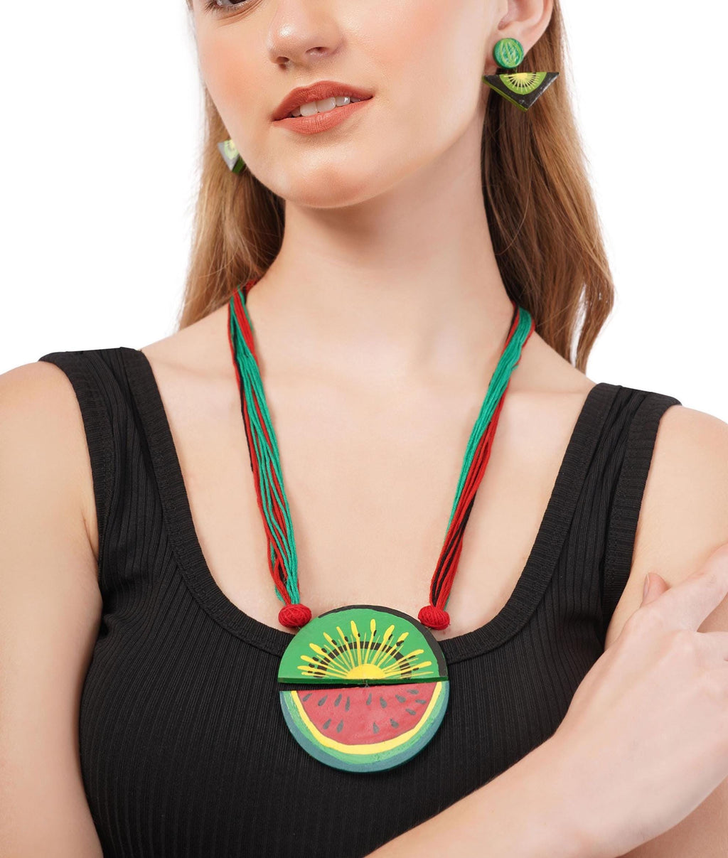 Kiwi & Watermelon Clay Necklace Set