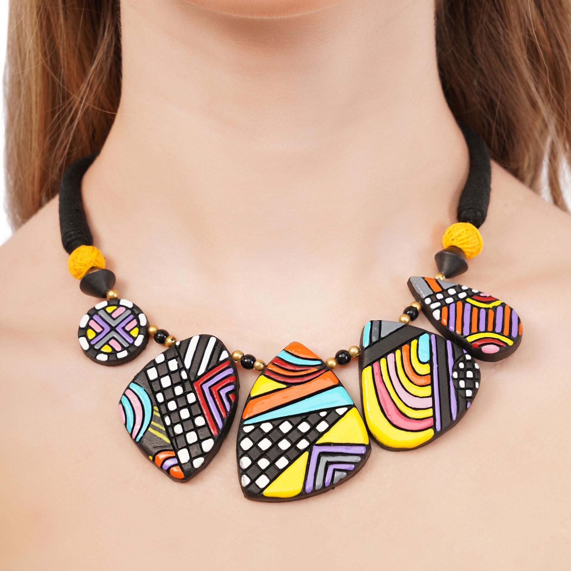 Boho Terracotta Clay Necklace & Earrings Set