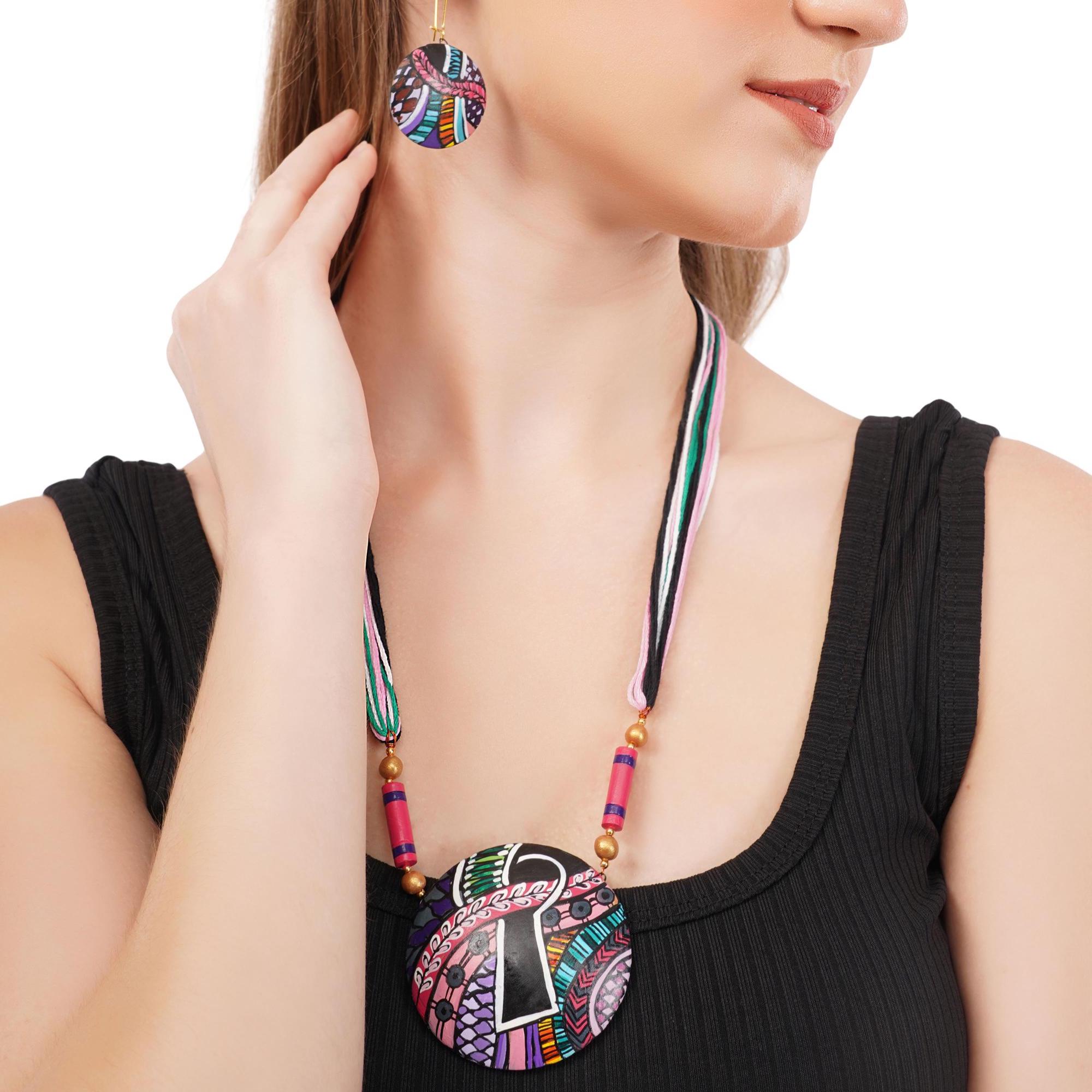 Beachy Boho Clay Necklace & Earrings Set