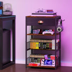4-Tier Media Storage Tower with Drawer, Console Stand for PS5/Xbox/Switch