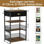 4-Tier Media Storage Tower with Drawer, Console Stand for PS5/Xbox/Switch