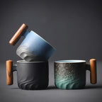 Vintage Espresso Cups With Wooden Handle