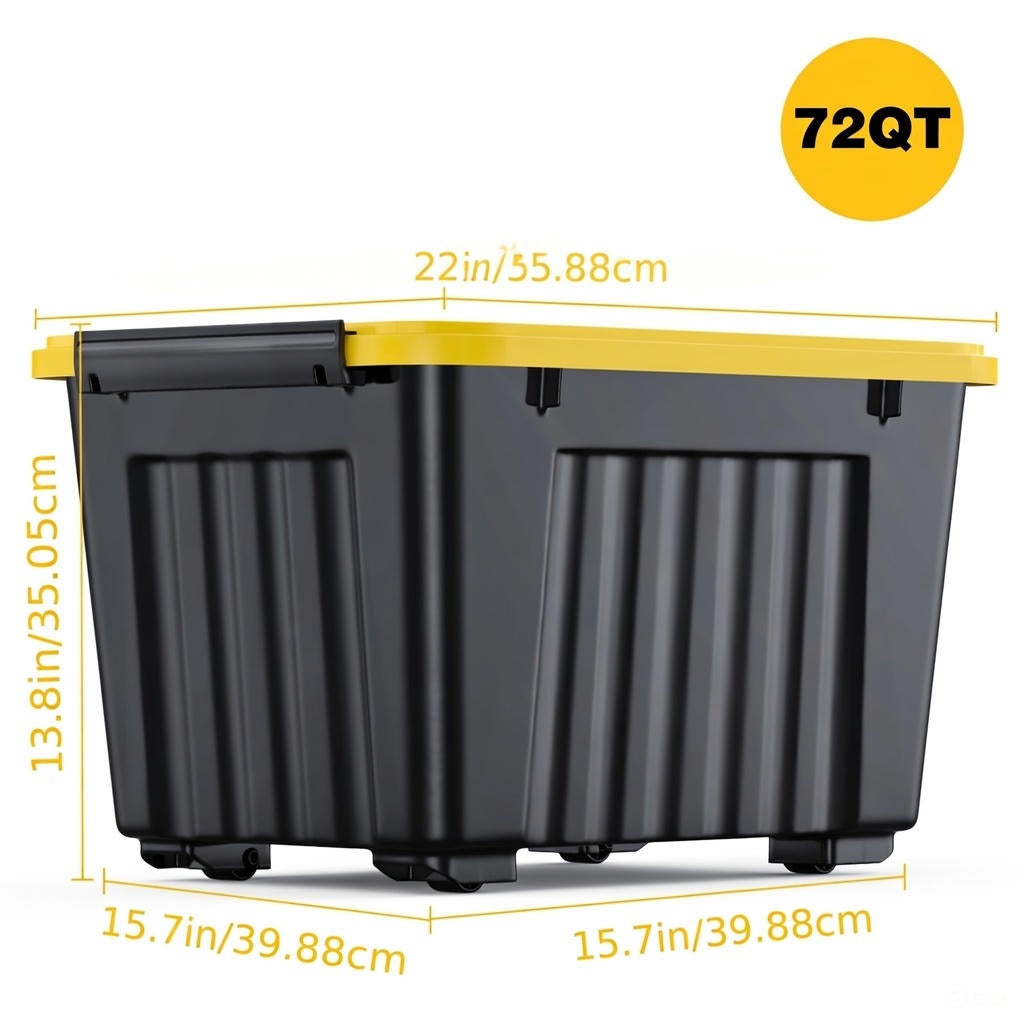 72/97QT Storage Box with Wheels & Lid – Stackable Heavy Duty Organizer 4-6-Pack