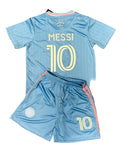 Lionel Messi Kids Blue Miami Soccer Jersey Set Football Youth Toddler