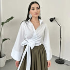 Blouse With Wide Bow Belt