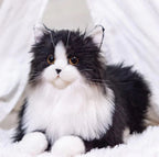 Lifelike Black and White Plush Cat
