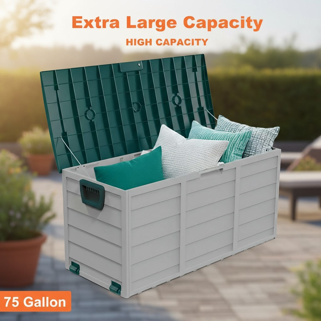 75 Gallon Heavy-Duty Outdoor Deck Box - Waterproof, Lockable