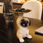 Decorative Pug Statue with Gold Tray