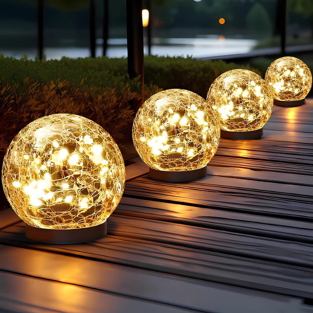 Crackle Glass Solar Garden Globe Lights