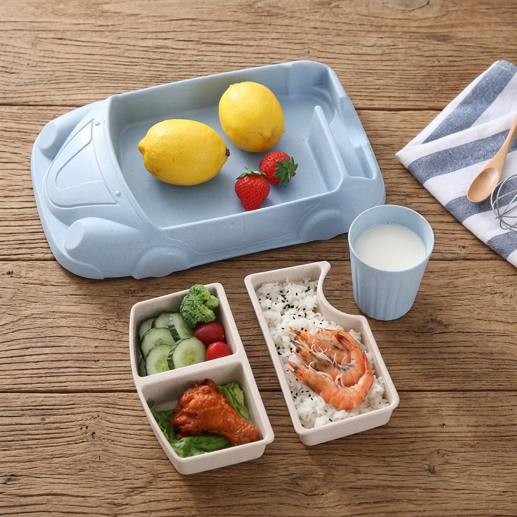 Car-Shaped Kids Plate Set with Cup