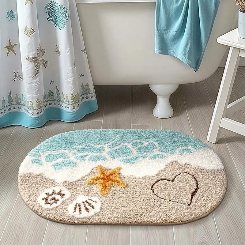 Soft Microfiber Bath Mat, Ocean Pattern
