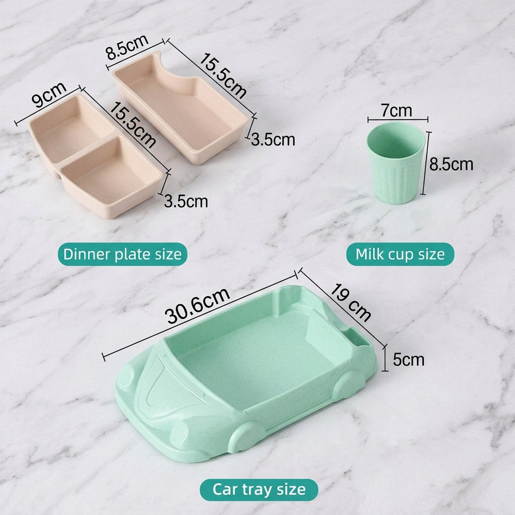 Car-Shaped Kids Plate Set with Cup