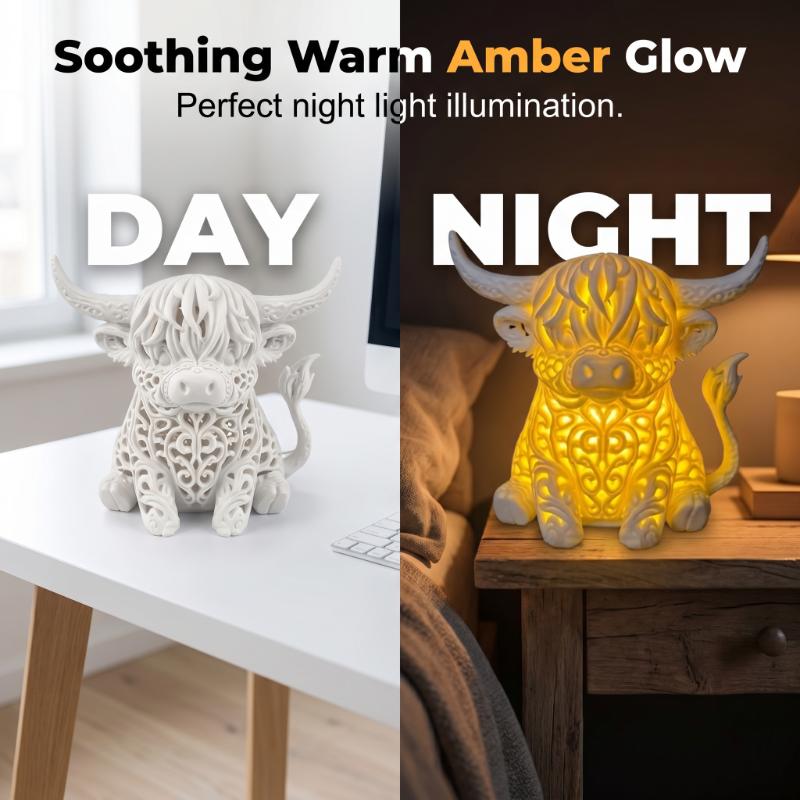 Highland Cow Table Lamp with Warm Glow