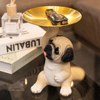 Decorative Pug Statue with Gold Tray