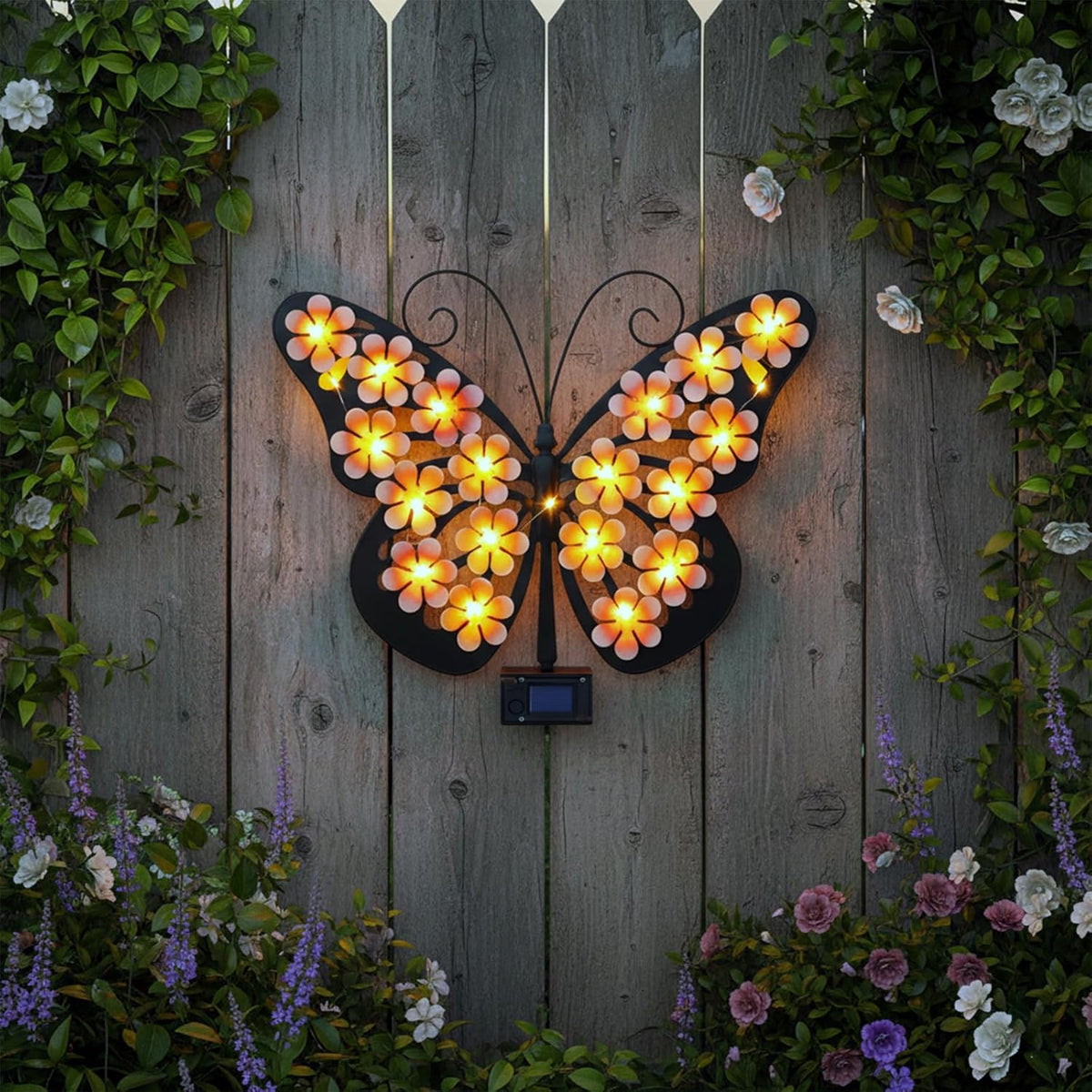 Solar-Powered LED Metal Butterfly Wall Decor