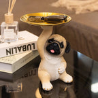 Decorative Pug Statue with Gold Tray