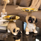 Decorative Pug Statue with Gold Tray