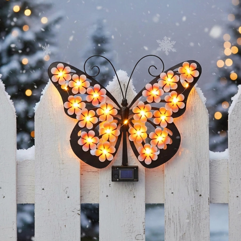 Solar-Powered LED Metal Butterfly Wall Decor