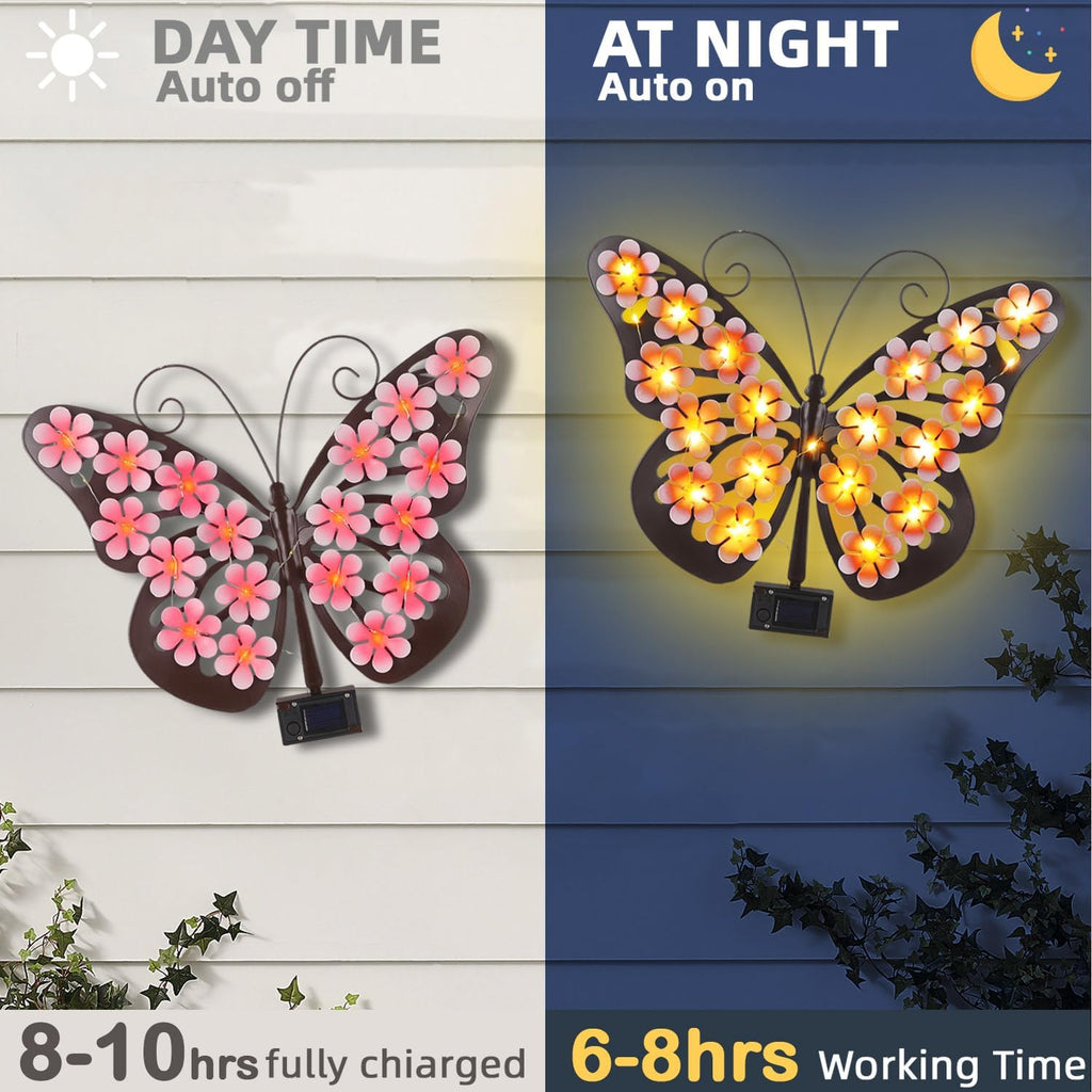 Solar-Powered LED Metal Butterfly Wall Decor