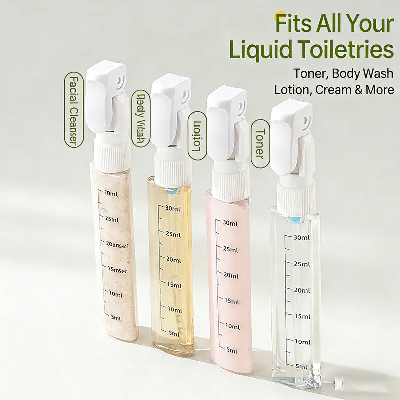 4-in-1 Travel Refillable Bottle Set – Compact Toiletry Dispenser