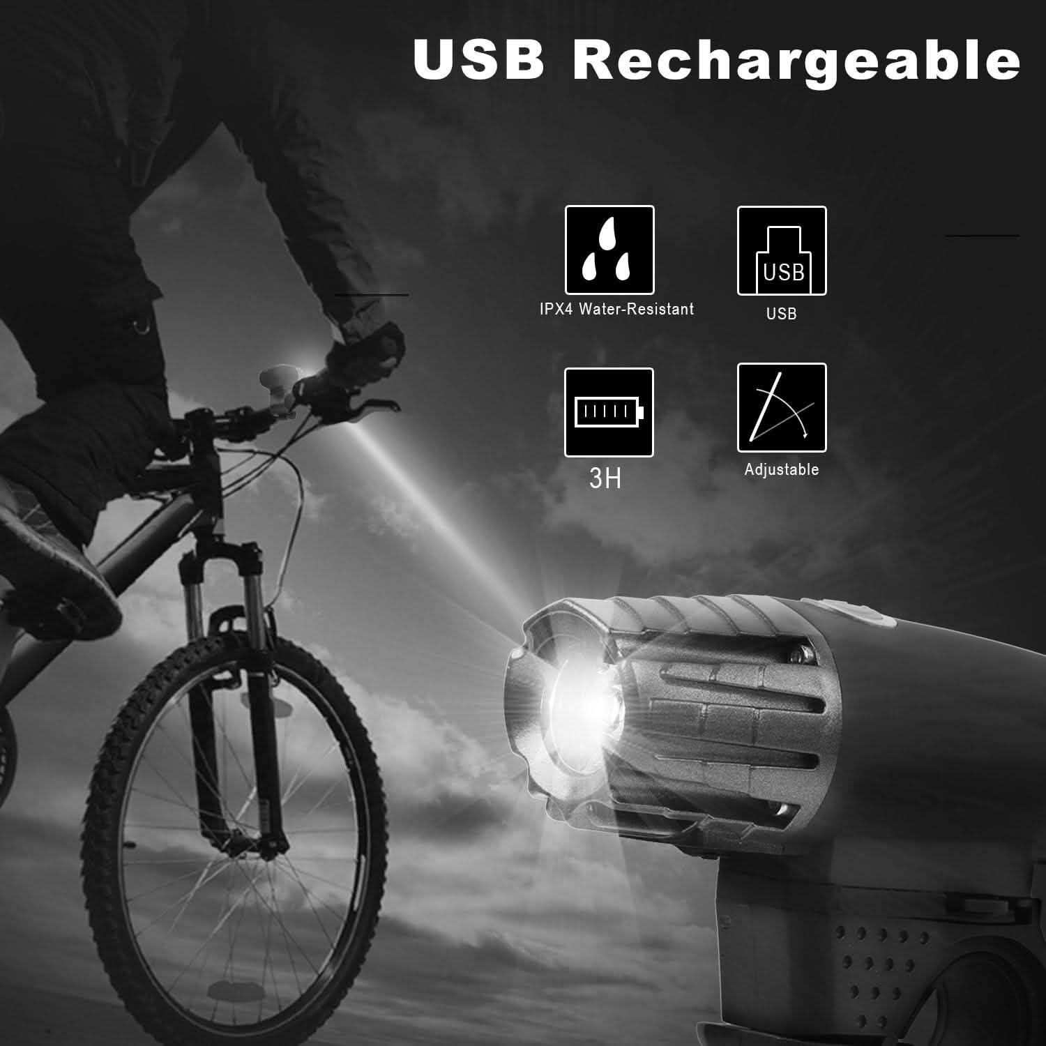 iMounTEK Bike Front Flashlight IPX4 Water-Resistant with Tail Warning/Safety LED Lamp