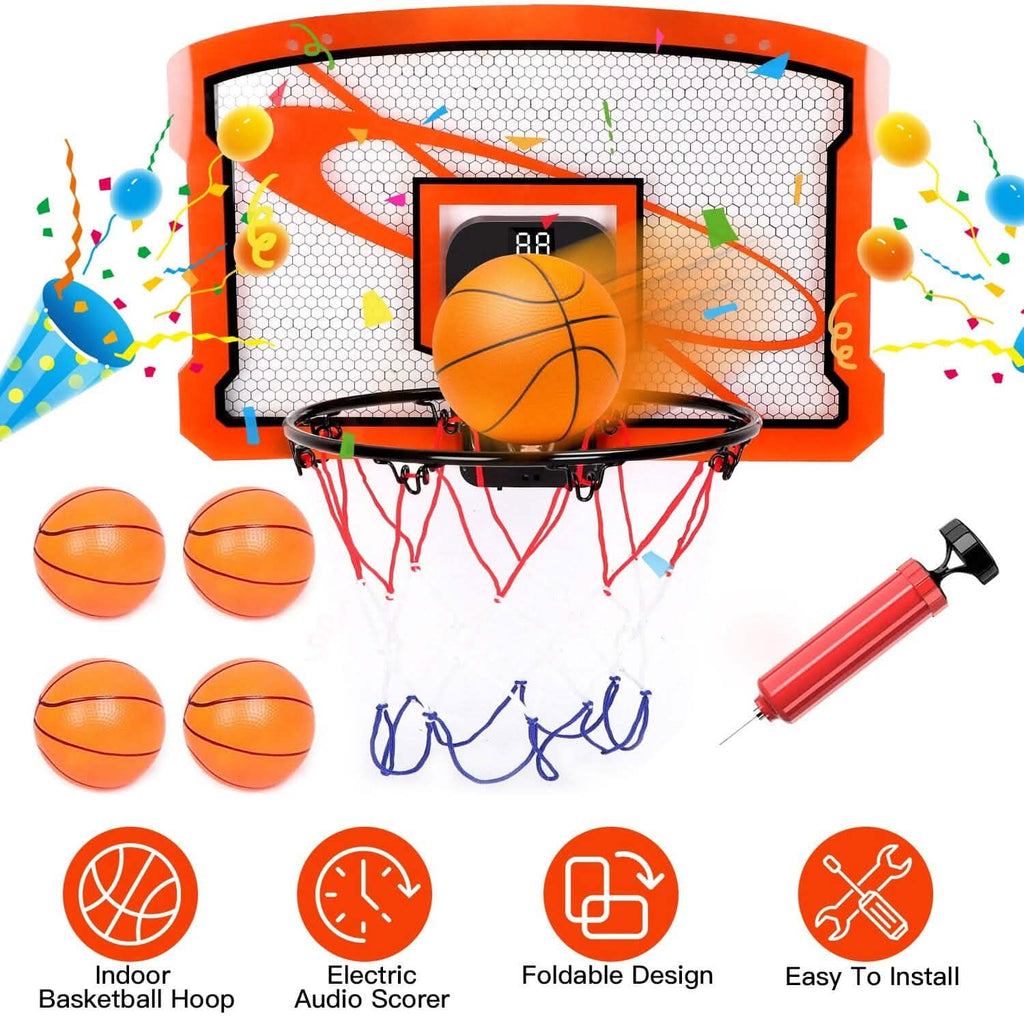 Indoor Mini Basketball Hoop Set with 4 Inflatable Balls Electric Audio Scorer