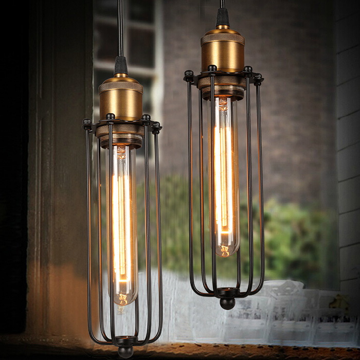 Vintage Cage Pendant Light – Industrial Style Hanging Lamp