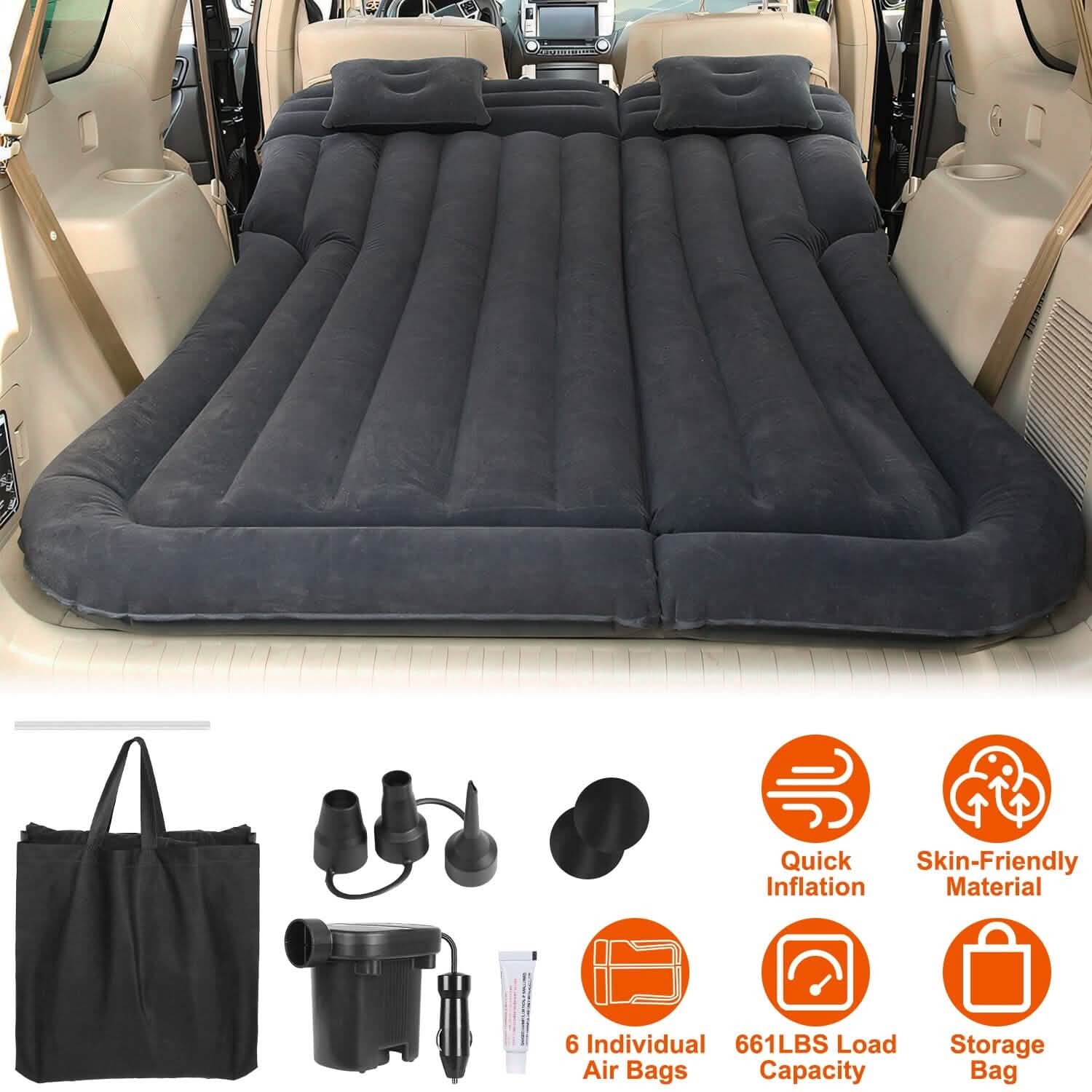 Inflatable SUV Air Mattress Thickened Camping Bed Cushion with Pillow