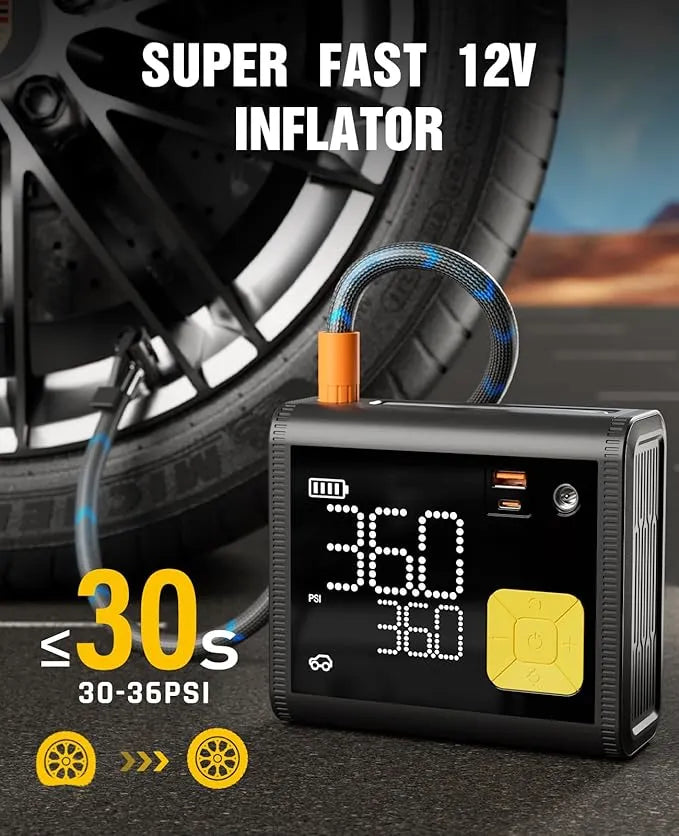 Portable Tire Inflator & Air Compressor — 20000mAh, 150 PSI with Digital Gauge
