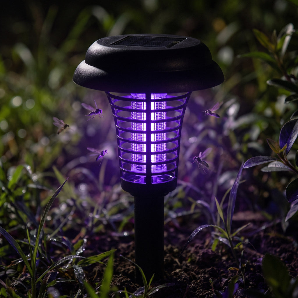 Solar-Powered Insect Zapper with Ground Stake