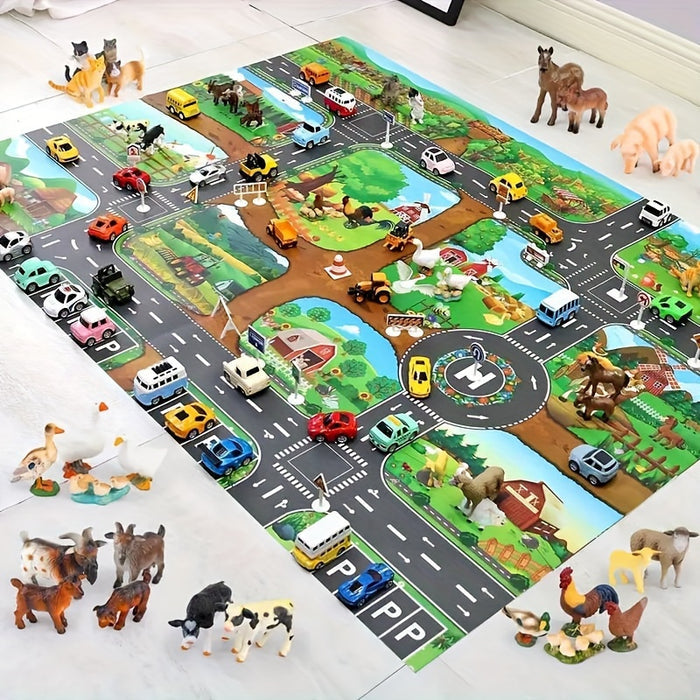 Dual-Sided Kids Play Mat: Farm & Traffic Scenes