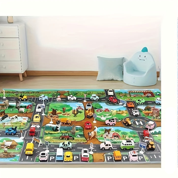 Dual-Sided Kids Play Mat: Farm & Traffic Scenes