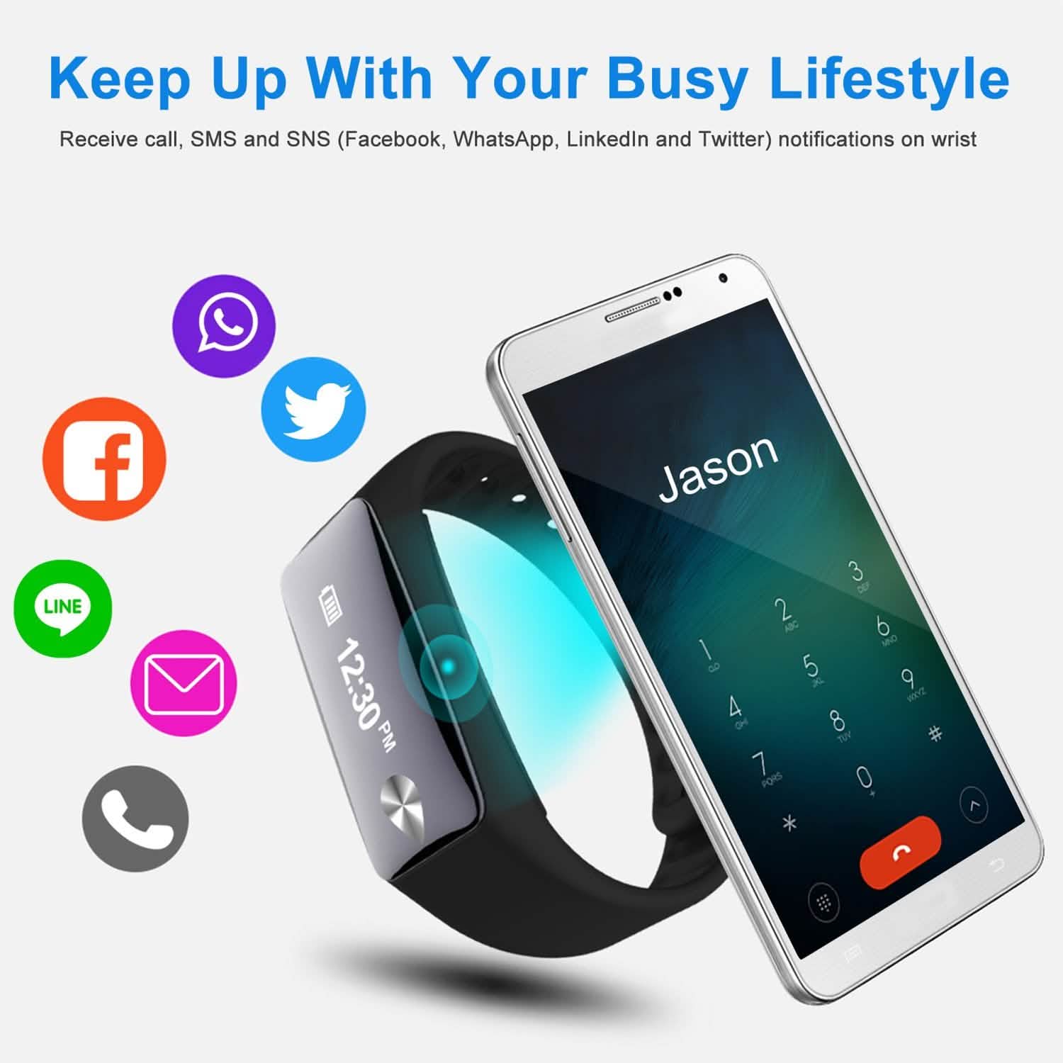 IP67 Fitness Tracker Watch with Heart Rate Monitor and Step Counter