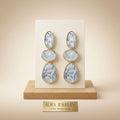3 Tier Drop Gray Mosaic Gold Geometric Earrings