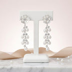 Dangle Silver Floral White Pearl Cascade Earrings