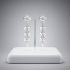 Dangle Silver Floral White Pearl Cascade Earrings