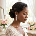 Dangle Silver Floral White Pearl Cascade Earrings