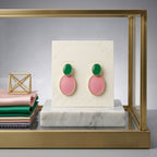 AKA Sorority Pink & Green Double Oval Drop Earrings – 14K Gold
